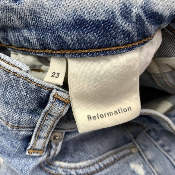 Reformation High Waisted Skinny Denim Jeans Size 23 Blue Maui Distressed NWT - Picture 4 of 15